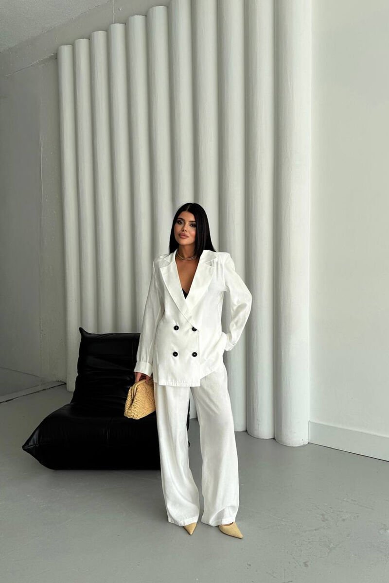 ONE COLOR BUTTONED JACKET + TROUSERS WOMAN SET WHITE-E BARDHE - 1