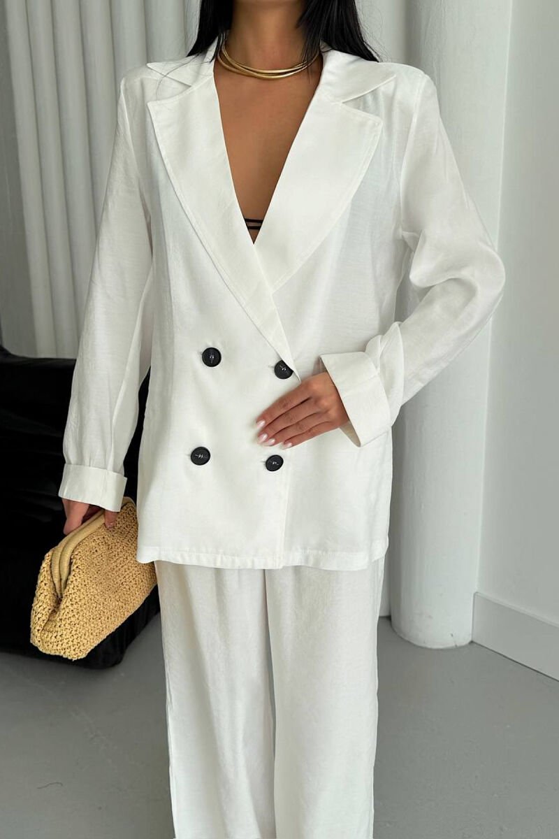 ONE COLOR BUTTONED JACKET + TROUSERS WOMAN SET WHITE-E BARDHE - 2