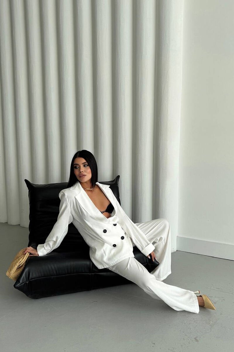 ONE COLOR BUTTONED JACKET + TROUSERS WOMAN SET WHITE-E BARDHE - 3