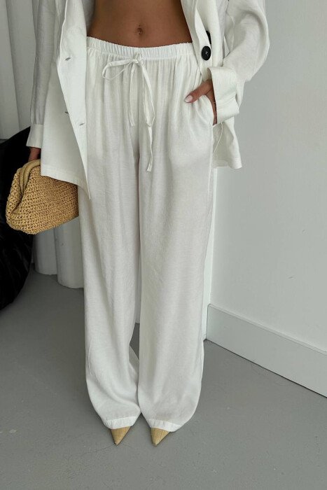 ONE COLOR BUTTONED JACKET + TROUSERS WOMAN SET WHITE-E BARDHE - 4