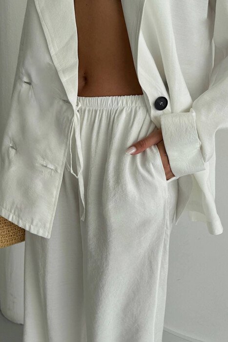 ONE COLOR BUTTONED JACKET + TROUSERS WOMAN SET WHITE-E BARDHE - 5
