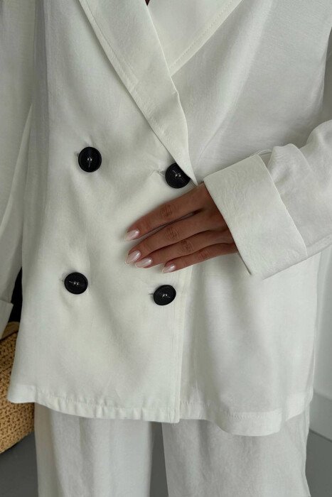 ONE COLOR BUTTONED JACKET + TROUSERS WOMAN SET WHITE-E BARDHE - 7