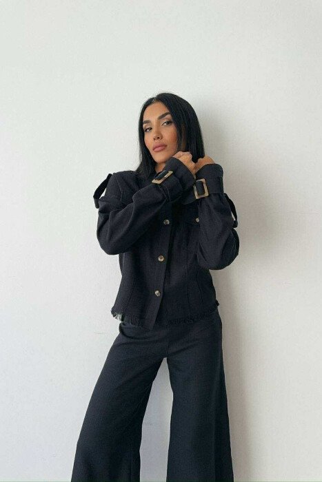 ONE COLOR BUTTONED JACKET+TROUSERS WOMEN SET BLACK/ E ZEZE - 4