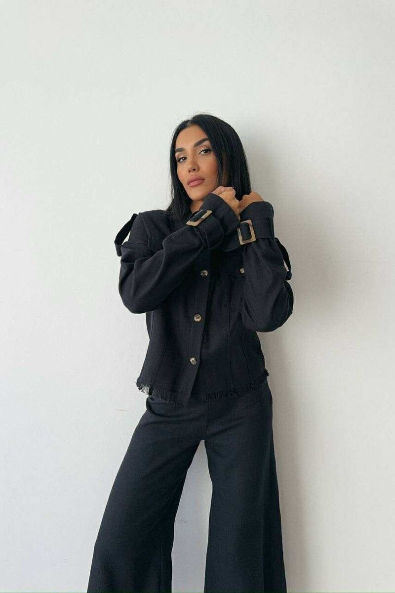 ONE COLOR BUTTONED JACKET+TROUSERS WOMEN SET BLACK/ E ZEZE - 4