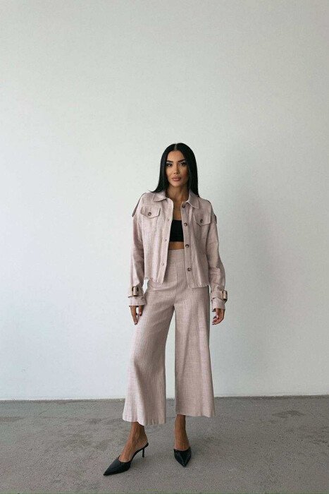 ONE COLOR BUTTONED JACKET+TROUSERS WOMEN SET LIGHT GREY/GZ - 1