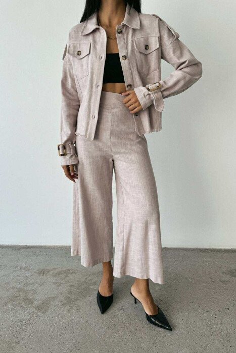 ONE COLOR BUTTONED JACKET+TROUSERS WOMEN SET LIGHT GREY/GZ - 2