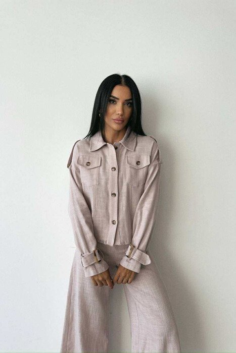 ONE COLOR BUTTONED JACKET+TROUSERS WOMEN SET LIGHT GREY/GZ - 3