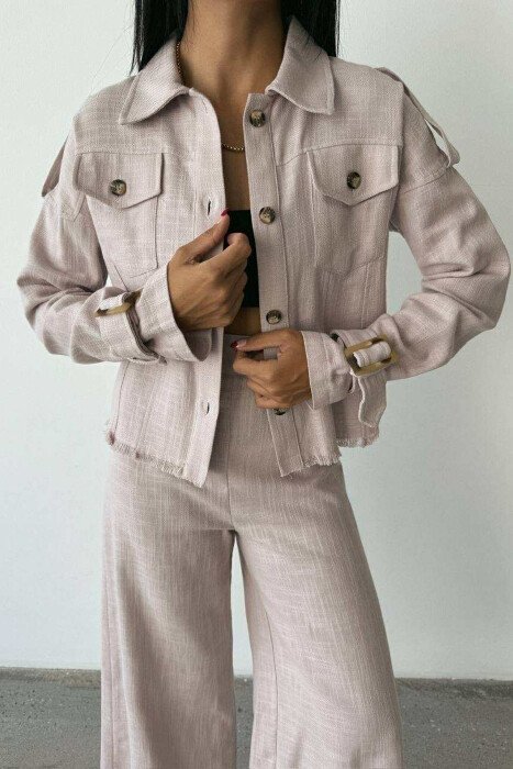 ONE COLOR BUTTONED JACKET+TROUSERS WOMEN SET LIGHT GREY/GZ - 4