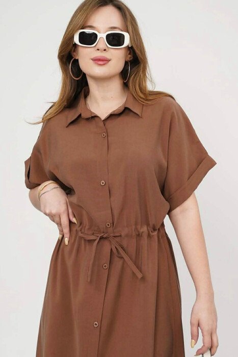 ONE COLOR BUTTONED LONG WOMEN DRESS BROWN/KAFE - 2