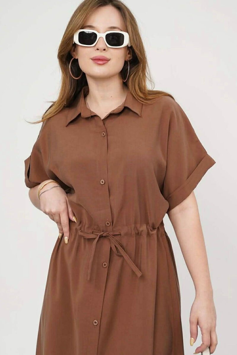 ONE COLOR BUTTONED LONG WOMEN DRESS BROWN/KAFE - 2