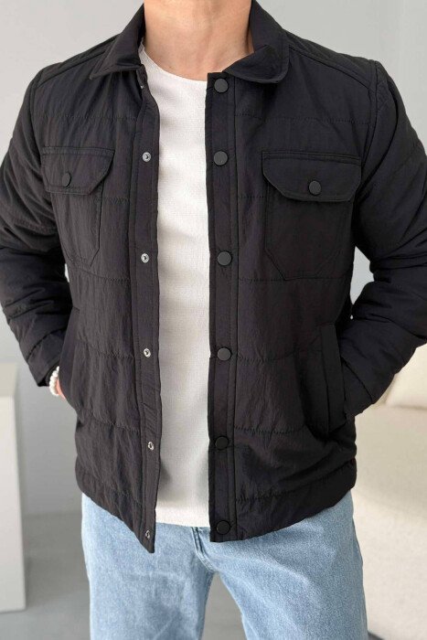 ONE COLOR BUTTONED MEN JACKET BLACK/ E ZEZE - KLAUDIO FASHION