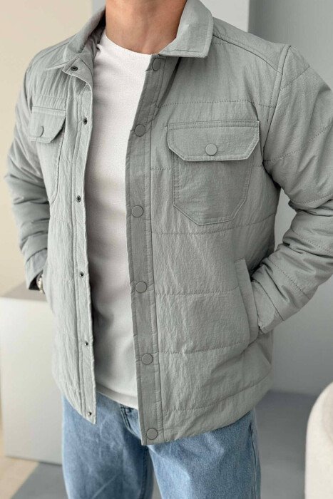 ONE COLOR BUTTONED MEN JACKET GREY/GRI - KLAUDIO FASHION