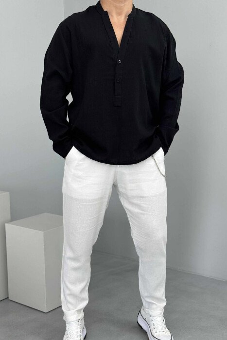 ONE COLOR BUTTONED MEN SHIRT BLACK/ E ZEZE - 