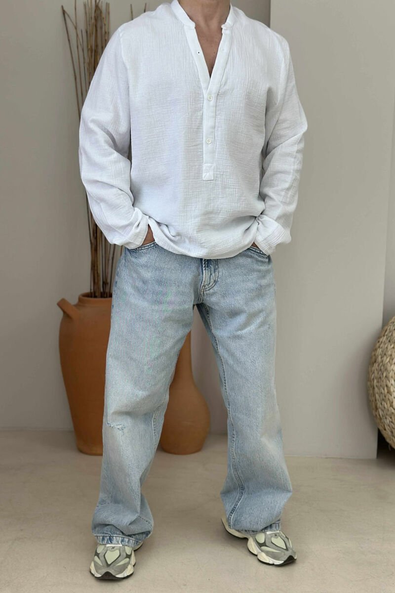 ONE COLOR BUTTONED MEN SHIRT WHITE-E BARDHE - 1