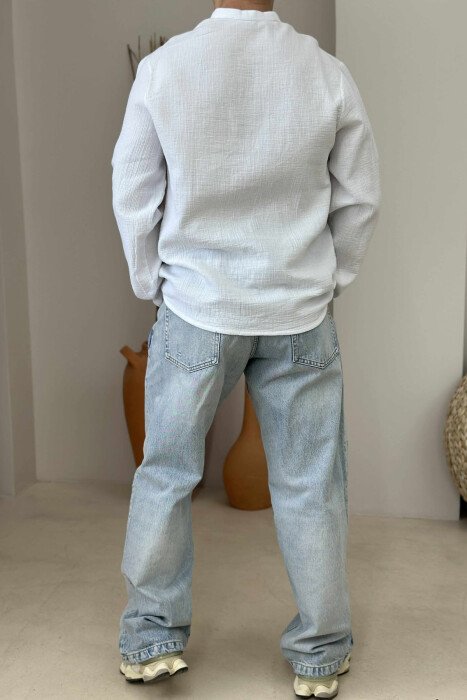 ONE COLOR BUTTONED MEN SHIRT WHITE-E BARDHE - 3