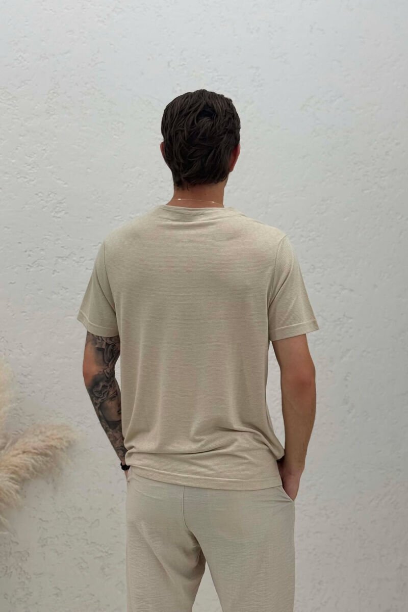 ONE COLOR BUTTONED MEN T-SHIRT BEIGE/BEZHE - 2