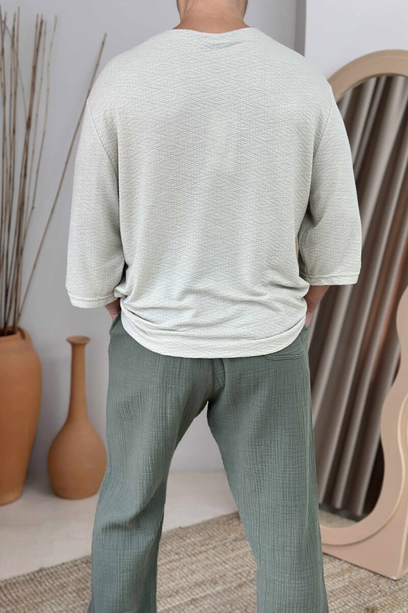 ONE COLOR BUTTONED MEN T-SHIRT LIGHT BEIGE/BZHZB - 3
