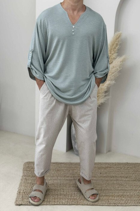 ONE COLOR BUTTONED MEN T-SHIRT MINT/MENTE - KLAUDIO FASHION