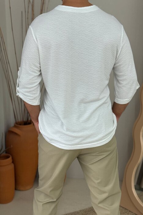 ONE COLOR BUTTONED MEN T-SHIRT WHITE-E BARDHE - 3