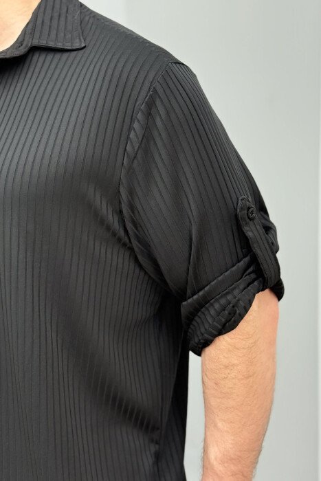 ONE COLOR BUTTONED NECK MEN T-SHIRT BLACK/ E ZEZE - 3