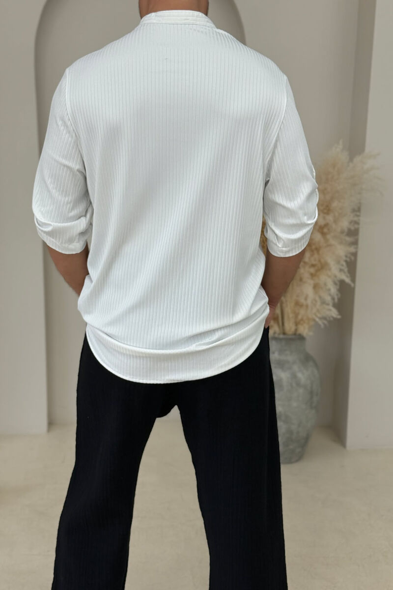 ONE COLOR BUTTONED NECK MEN T-SHIRT WHITE-E BARDHE - 3