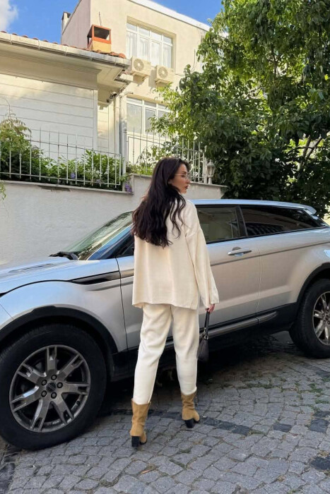 ONE COLOR BUTTONED NECK SWEATER +TROUSERS WOMAN SET CREAM/KREM - 4