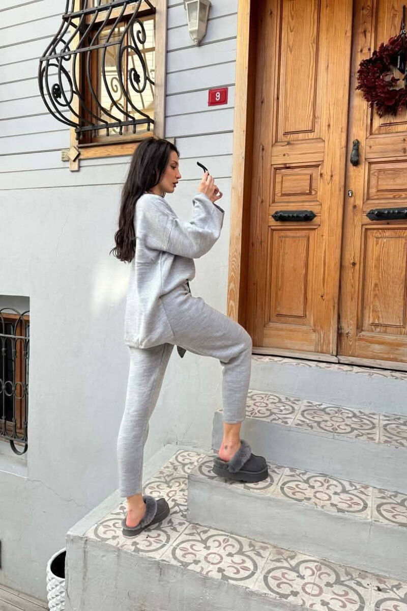 ONE COLOR BUTTONED NECK SWEATER +TROUSERS WOMAN SET GREY/GRI - 4