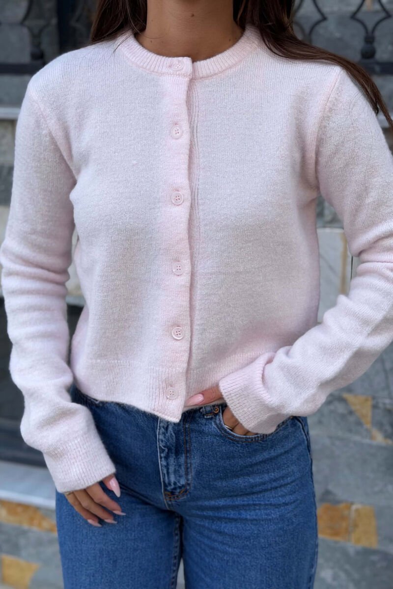 ONE COLOR BUTTONED ROUND NECK WOMAN CARDIGAN PINK/ROZE - 2