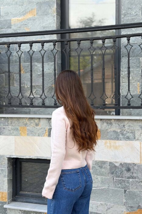 ONE COLOR BUTTONED ROUND NECK WOMAN CARDIGAN PINK/ROZE - 4