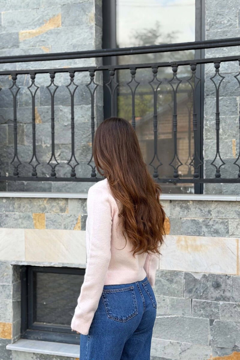 ONE COLOR BUTTONED ROUND NECK WOMAN CARDIGAN PINK/ROZE - 4