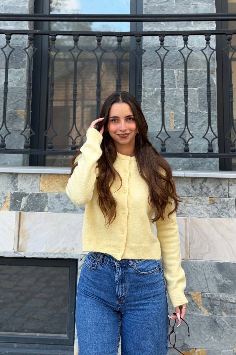 ONE COLOR BUTTONED ROUND NECK WOMAN CARDIGAN YELLOW/E VERDHE - 2