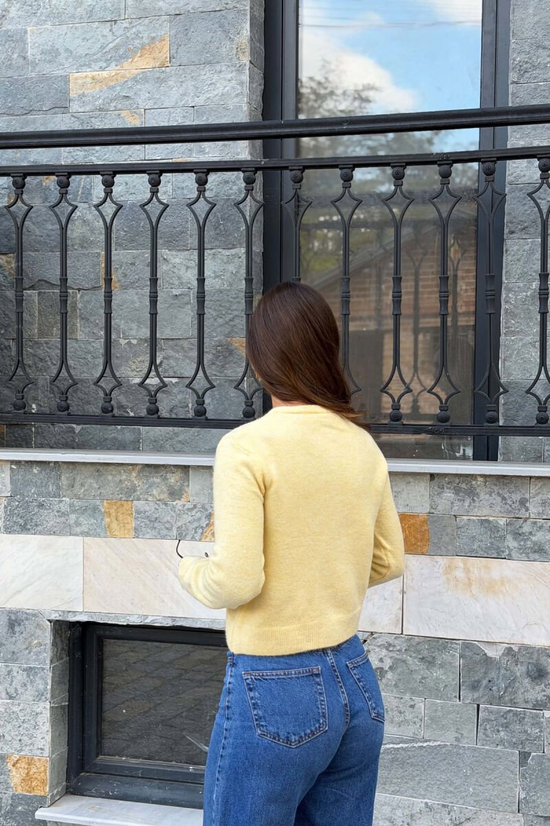 ONE COLOR BUTTONED ROUND NECK WOMAN CARDIGAN YELLOW/E VERDHE - 5
