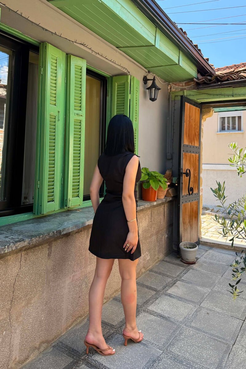 ONE COLOR BUTTONED SHORT WOMAN DRESS BLACK/ E ZEZE - 2