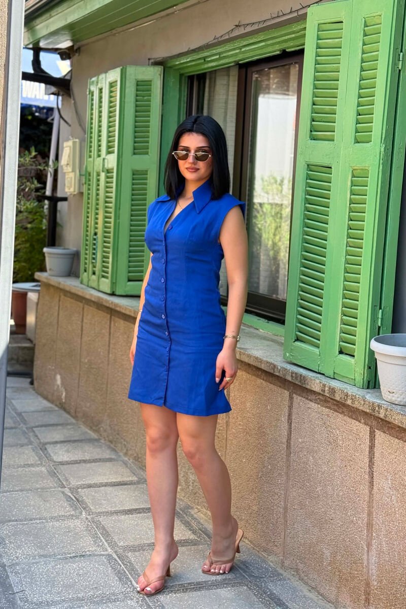 ONE COLOR BUTTONED SHORT WOMAN DRESS BLUE/BLU - 3