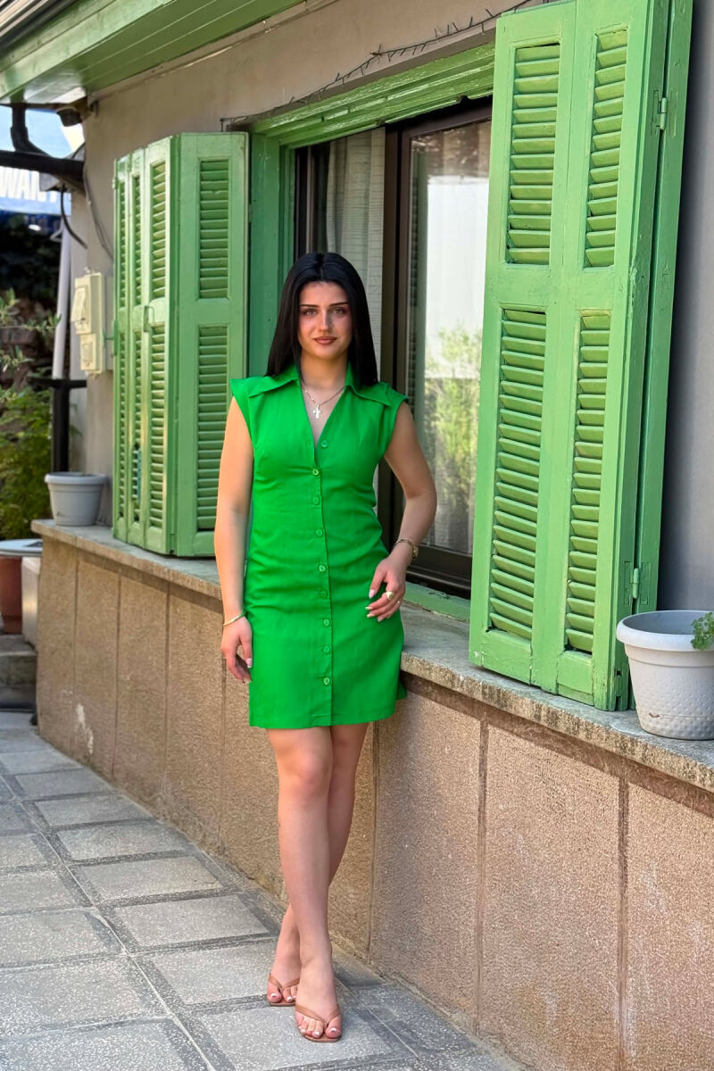 ONE COLOR BUTTONED SHORT WOMAN DRESS GREEN/JESHILE - 1