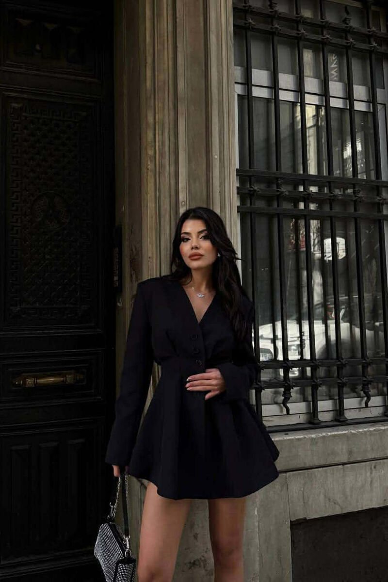 ONE COLOR BUTTONED SHORT WOMEN DRESS BLACK/ E ZEZE - 3
