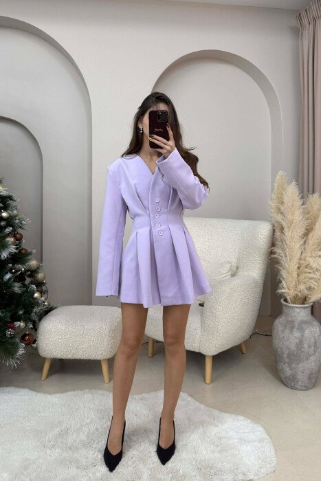 ONE COLOR BUTTONED SHORT WOMEN DRESS LIGHT PURPLE/LEZB - 2