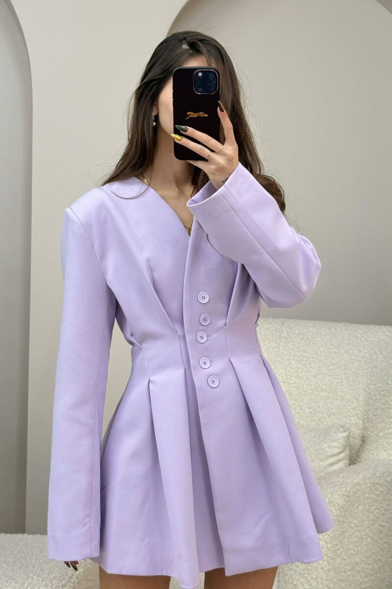 ONE COLOR BUTTONED SHORT WOMEN DRESS LIGHT PURPLE/LEZB - 1