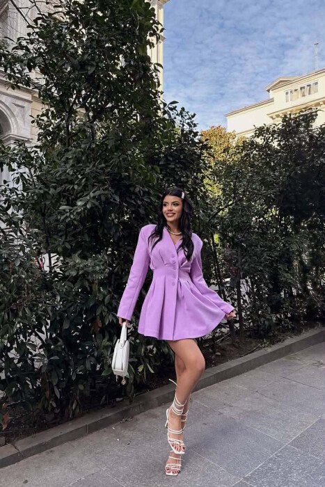 ONE COLOR BUTTONED SHORT WOMEN DRESS PURPLE/LEJLA 