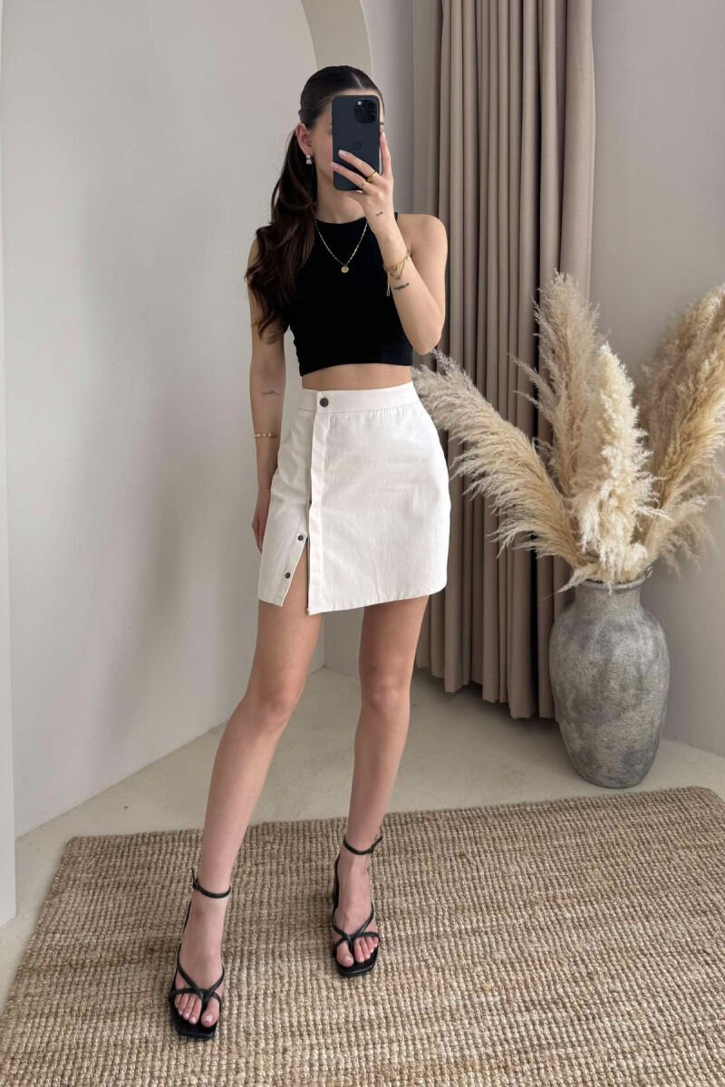 ONE COLOR BUTTONED SHORT WOMEN SKIRT CREAM/KREM - 2
