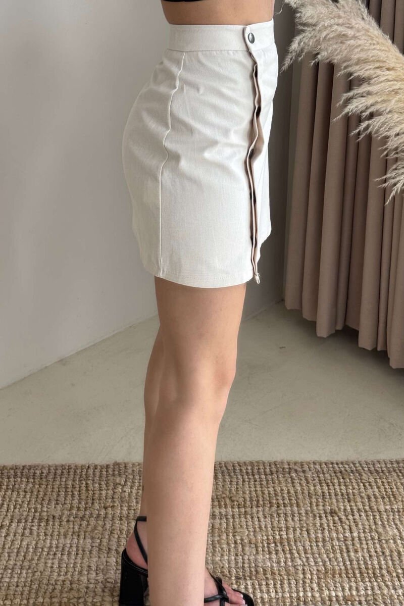 ONE COLOR BUTTONED SHORT WOMEN SKIRT CREAM/KREM - 5