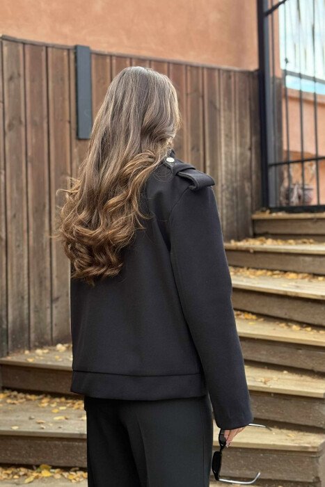 ONE COLOR BUTTONED SIMPLE WOMEN COAT BLACK/ E ZEZE - 5