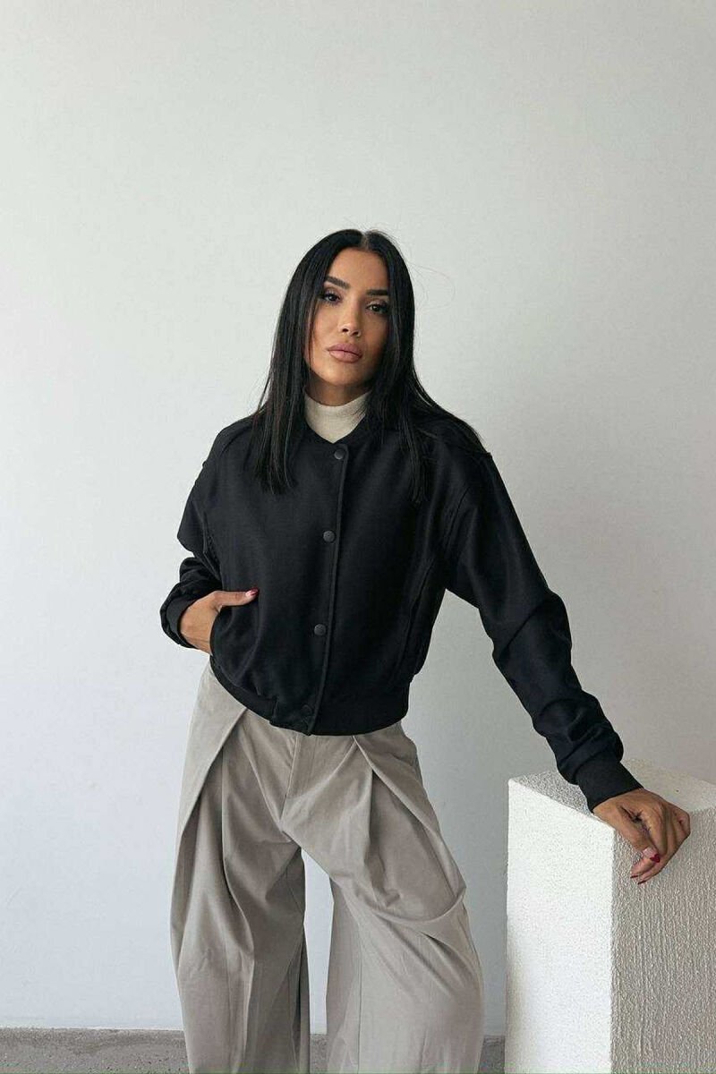 ONE COLOR BUTTONED SIMPLE WOMEN JACKET BLACK/ E ZEZE - 2