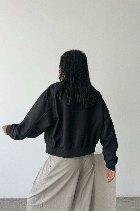 ONE COLOR BUTTONED SIMPLE WOMEN JACKET BLACK/ E ZEZE - 4
