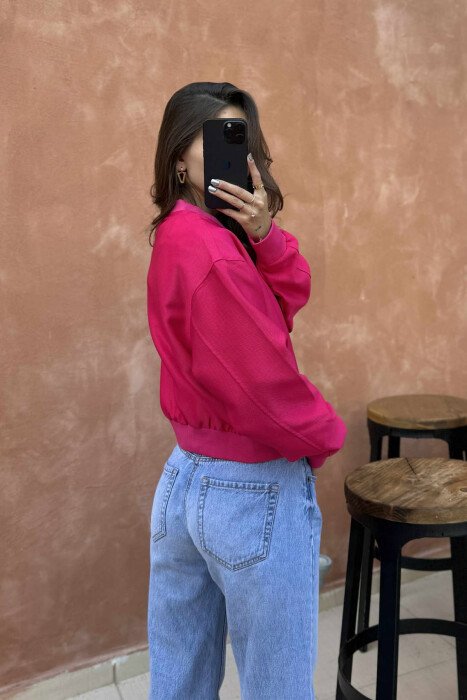 ONE COLOR BUTTONED SIMPLE WOMEN JACKET FUCHSIA/CIKLAMI - 4