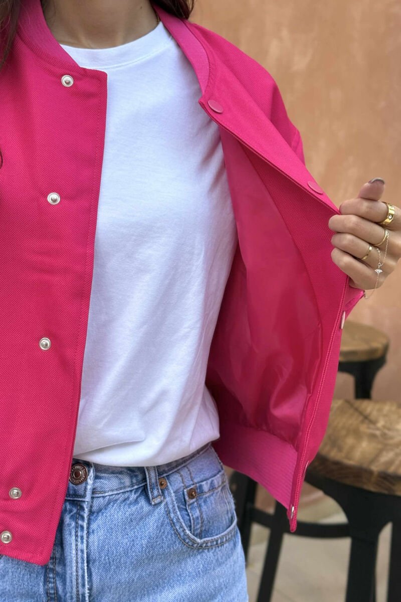 ONE COLOR BUTTONED SIMPLE WOMEN JACKET FUCHSIA/CIKLAMI - 5