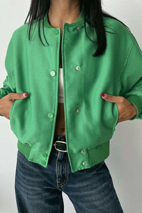 ONE COLOR BUTTONED SIMPLE WOMEN JACKET GREEN/JESHILE 