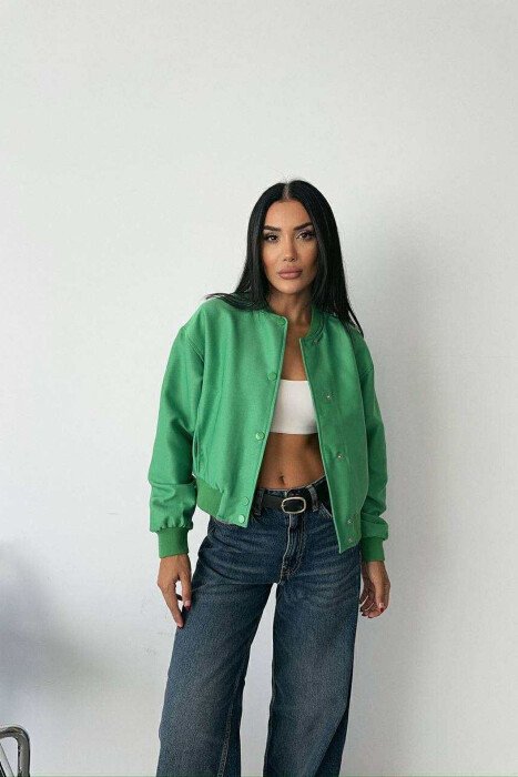 ONE COLOR BUTTONED SIMPLE WOMEN JACKET GREEN/JESHILE - 2