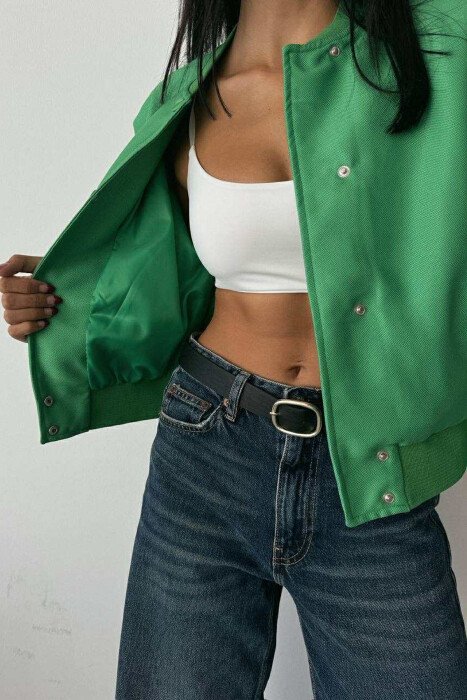 ONE COLOR BUTTONED SIMPLE WOMEN JACKET GREEN/JESHILE - 3