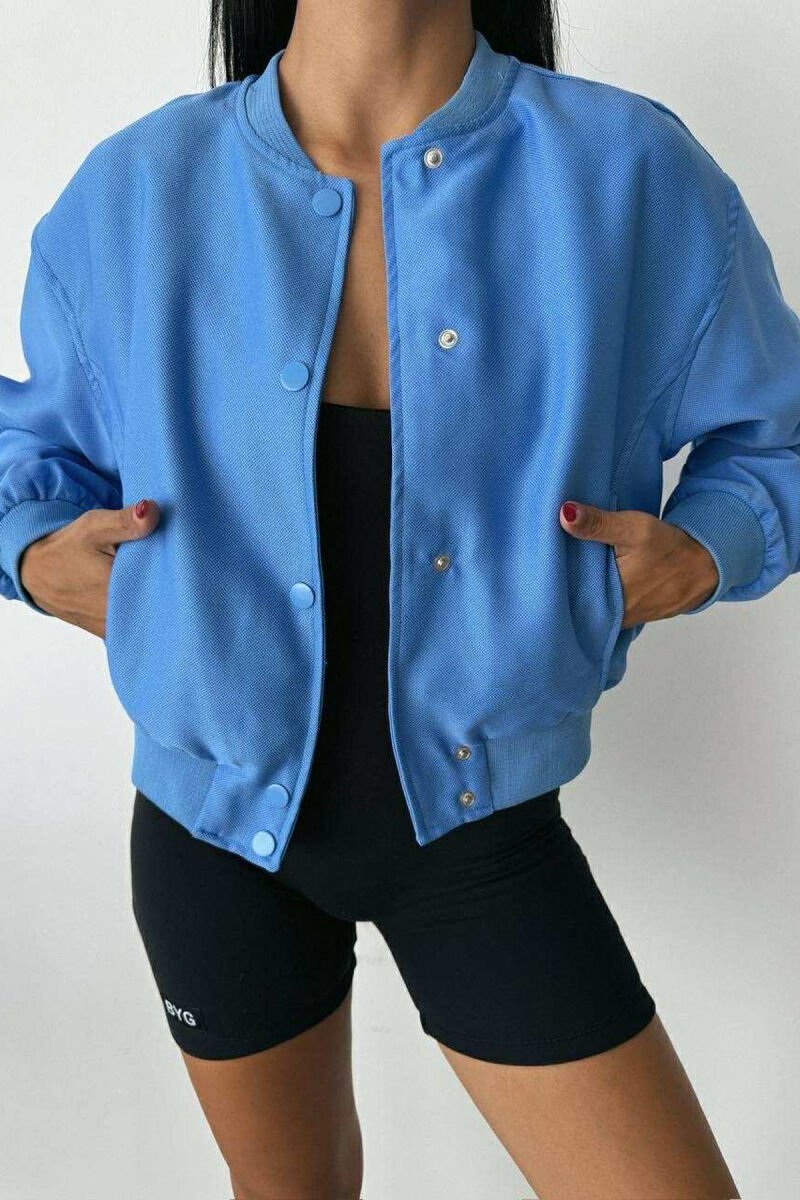 ONE COLOR BUTTONED SIMPLE WOMEN JACKET LIGHTBLUE/BZ - 1
